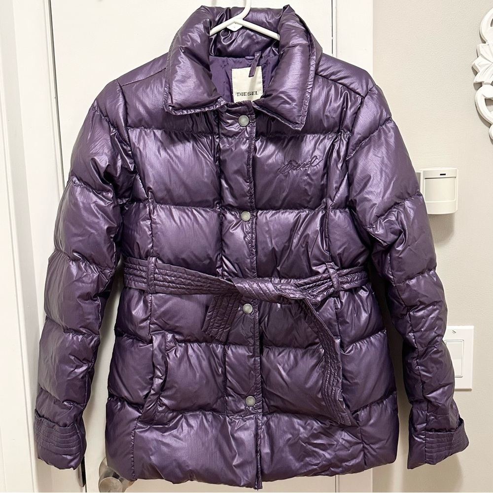 DIESEL Real Duck Down Feather Puffer Jacket Kids Girls XL 16-18 Purple Coat